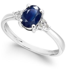 Macy's Oval Sapphire Diamond Accent 14K Gold Ring